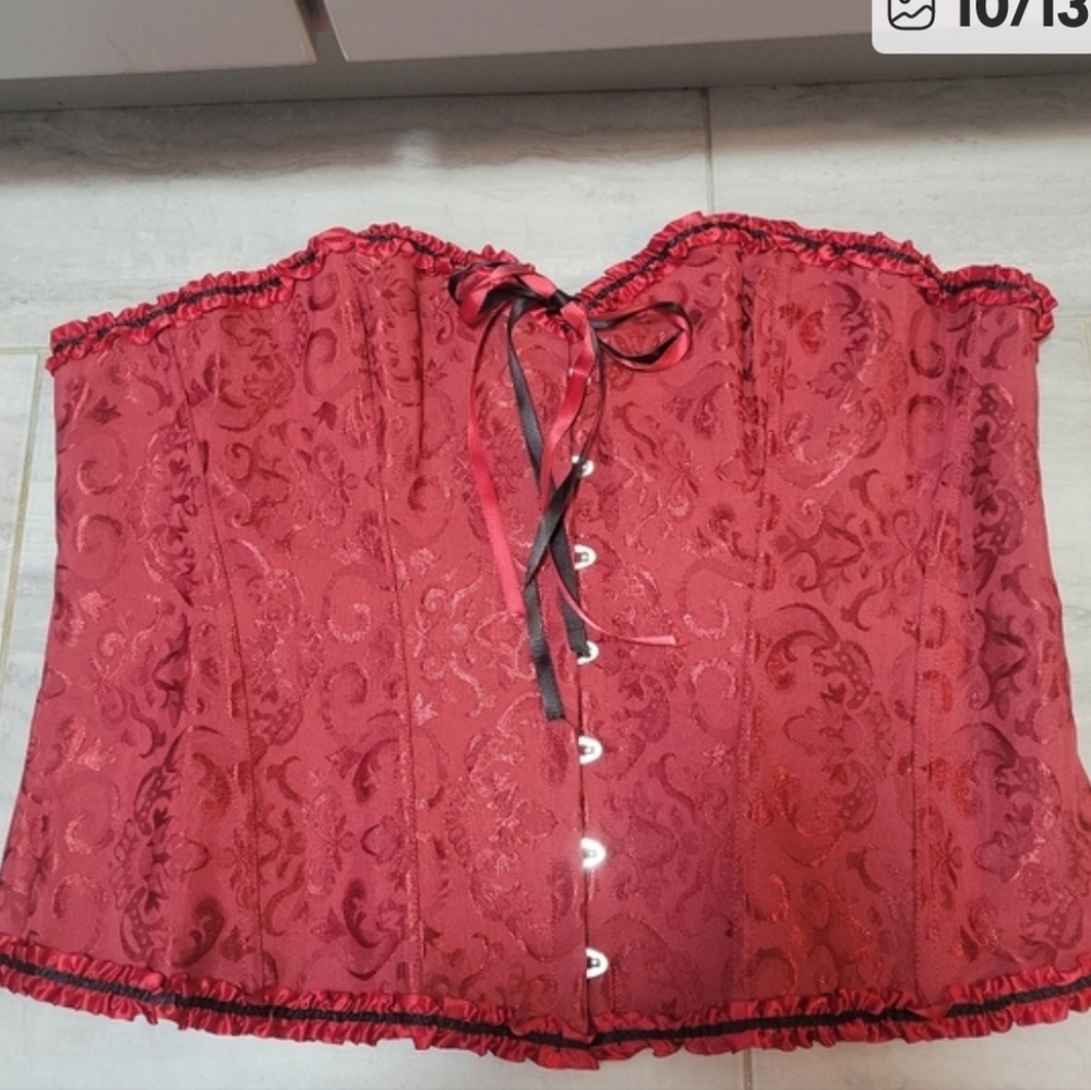 Zhituemi Women's Sexy Red and Black Floral Lace Corset Size 7X - Picture 6 of 12